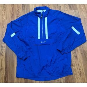 Bike Windbreaker Jacket Mens Medium Pullover 1/2 Zip Blue Nylon Vintage